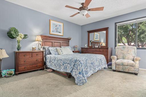 Primary bedroom upstairs with a walk-in closet and a pass through to the upper bathroom