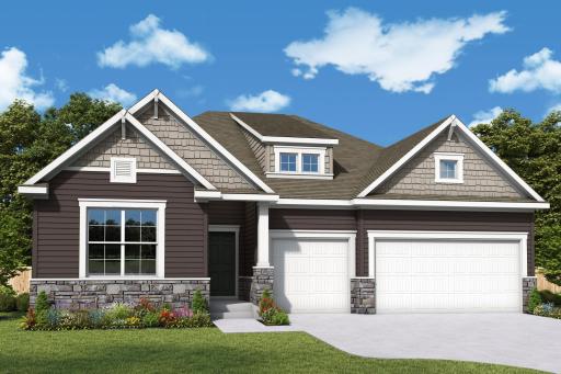 Photo rendering of the Bromley. Exterior color and landscaping are digital examples. Exterior colors will vary on actual home.