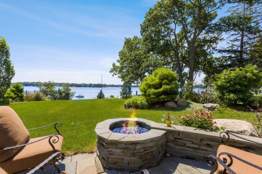 Beautiful Gas Patio Firepit is perfect for entertaining. Once again, check out those lake views.