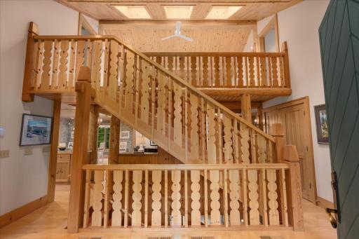 The custom slat railings are incredibly impressive when you see them in person and run all three levels.