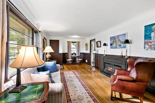The cozy electric fireplace in the living room to warm your winter nights