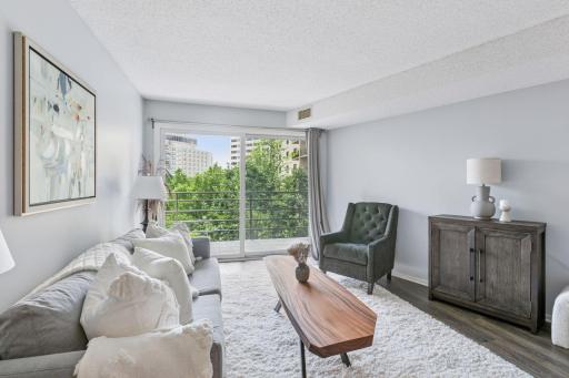 Living room overlooking the resident only courtyard