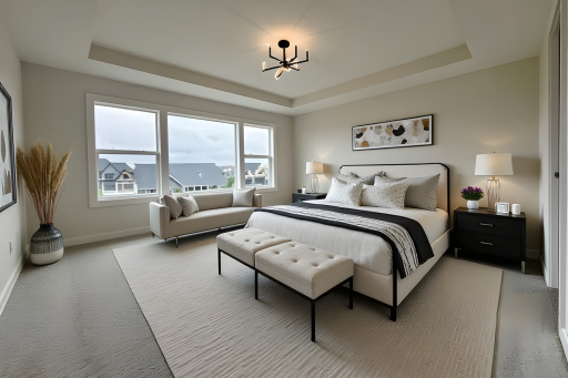 Primary bedroom with box vault ceiling *Photo is virtually staged