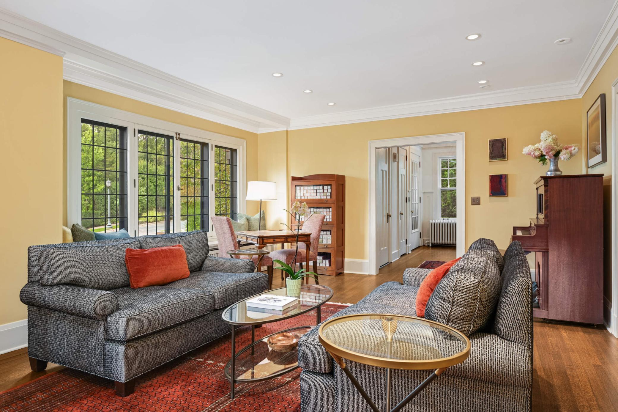 Gorgeous leaded-paned French swing windows.