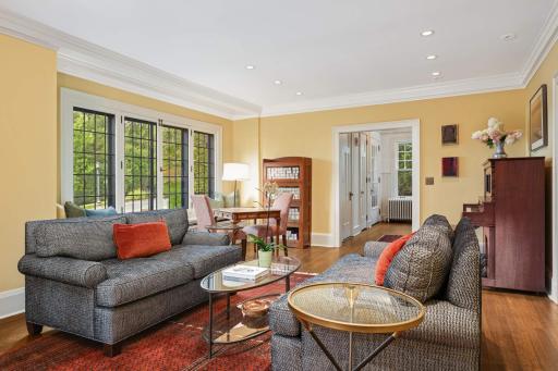 Gorgeous leaded-paned French swing windows.