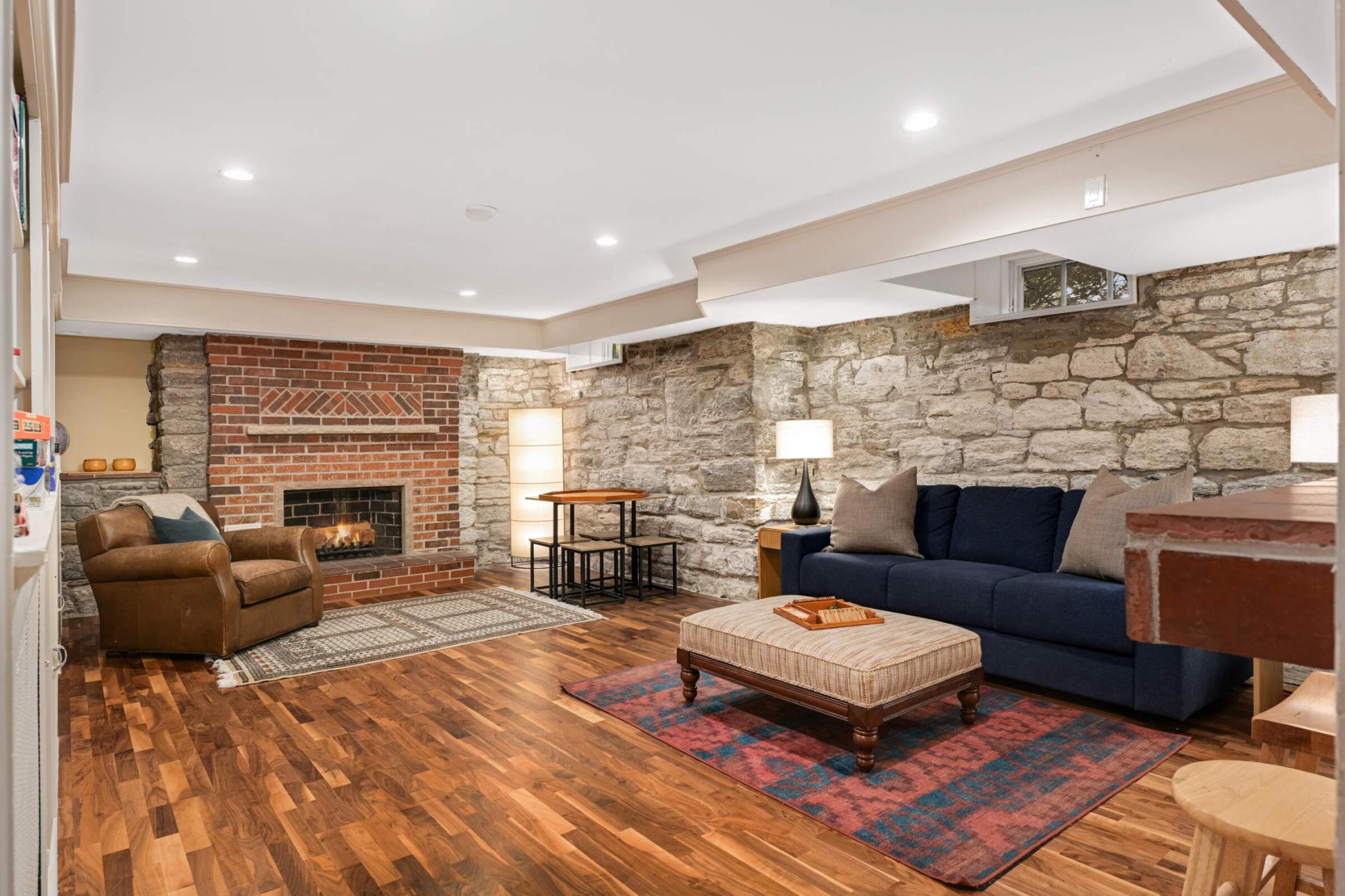 In the winter, the basement family room quickly becomes the most coveted room in the house. Warm and cozy!