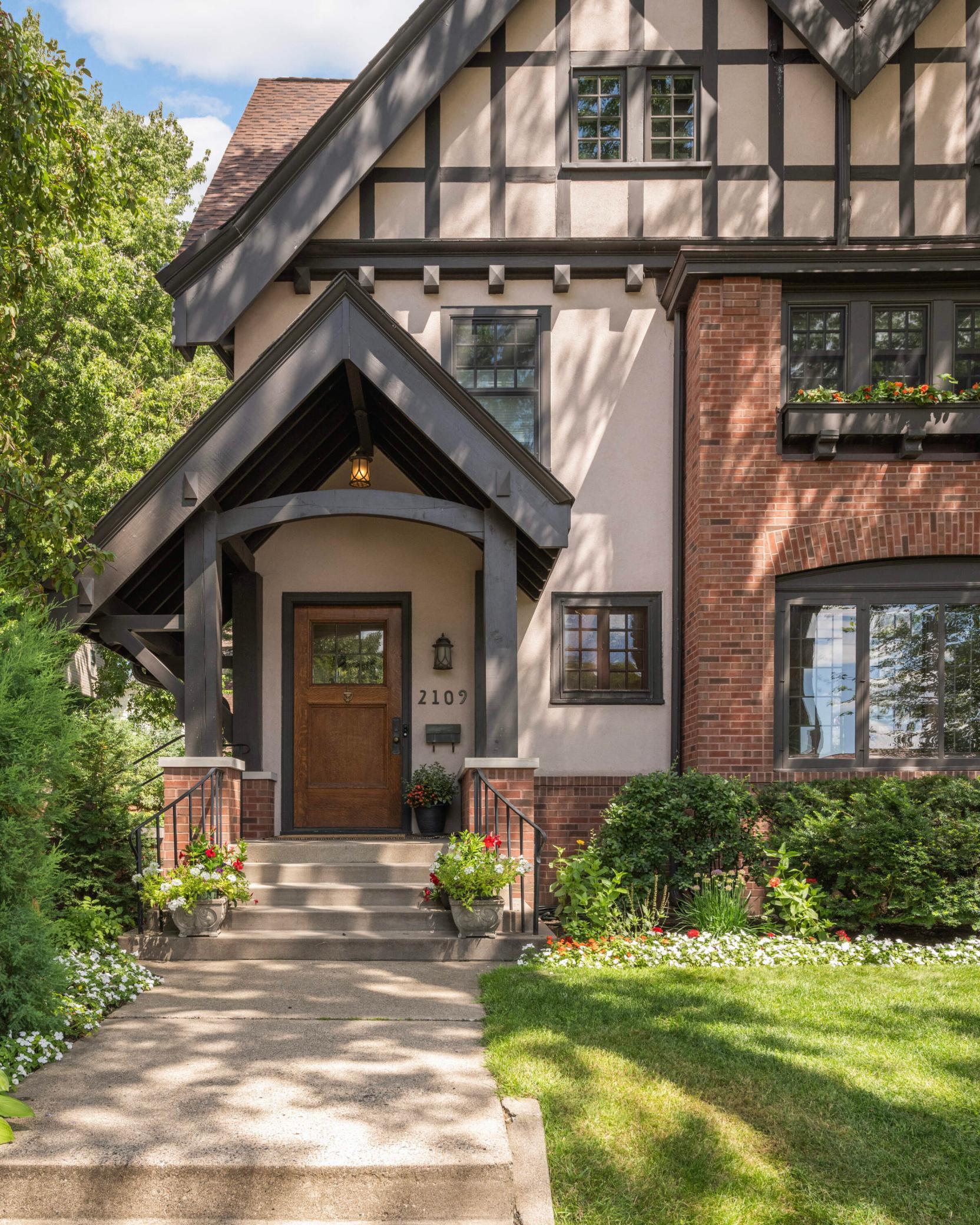 The stately front entrance beckons you indoors with a warm welcome.