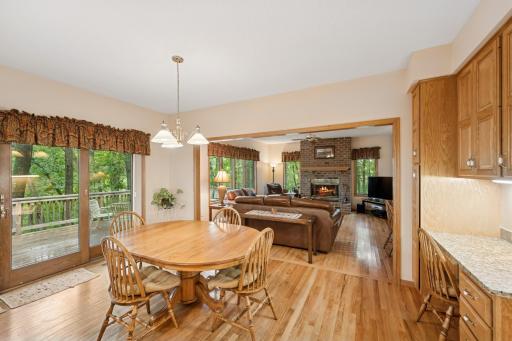 The main living area flows nicely. The kitchen, dining and living area are open for ease in conversing with guests. The built in desk is a convenient feature.