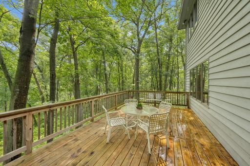 Newer wood on this grand size deck! If you prefer access to the yard from here, the house ledger support and footings are available for you to add stairs.