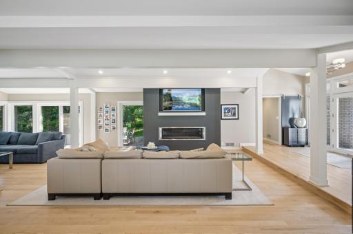 Stunning gas fireplace is the focal point in this room