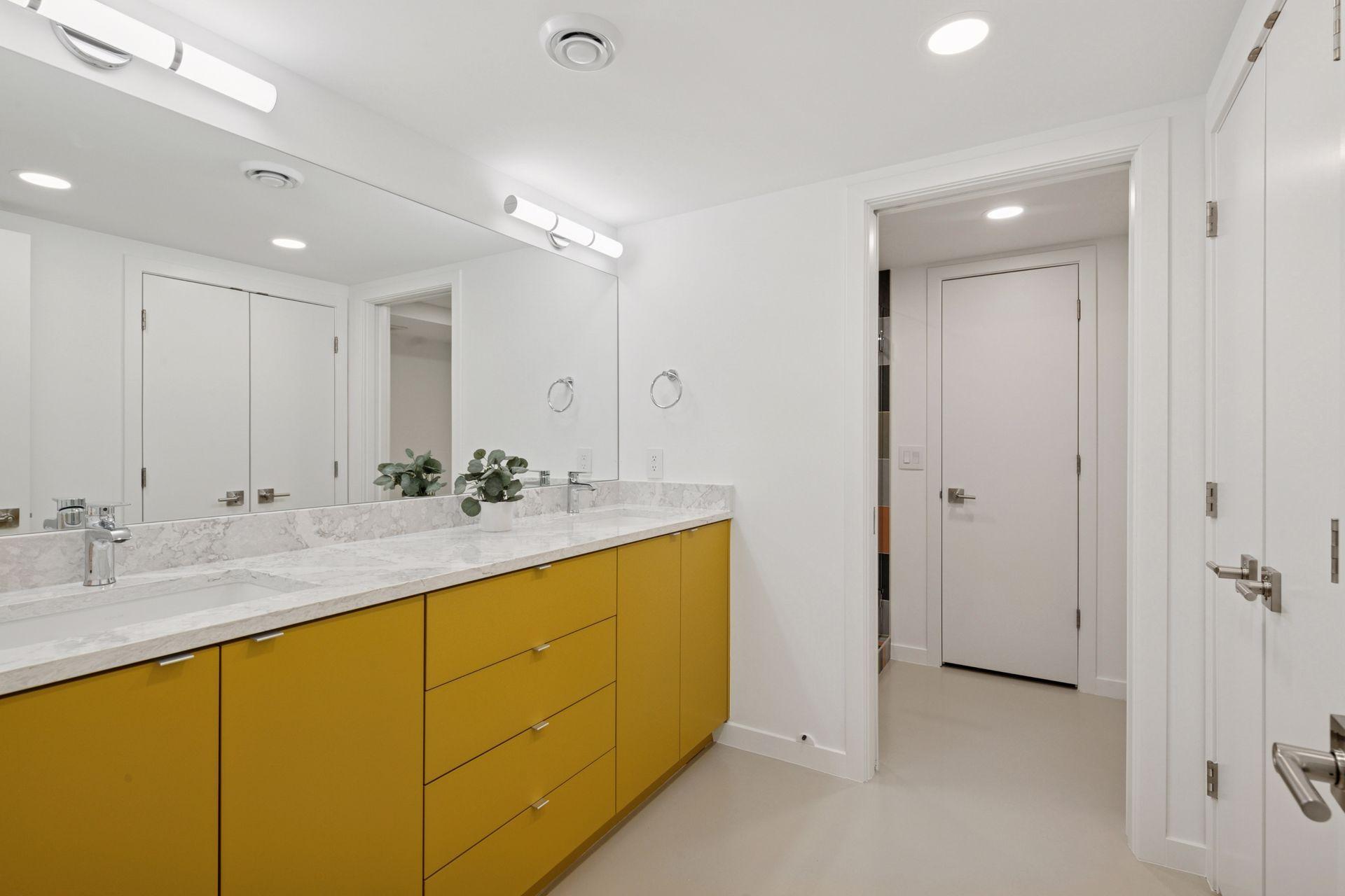 One of two lower level bathrooms with double sinks, updated cabinetry and countertops, new countertops/sinks/lights/mirror