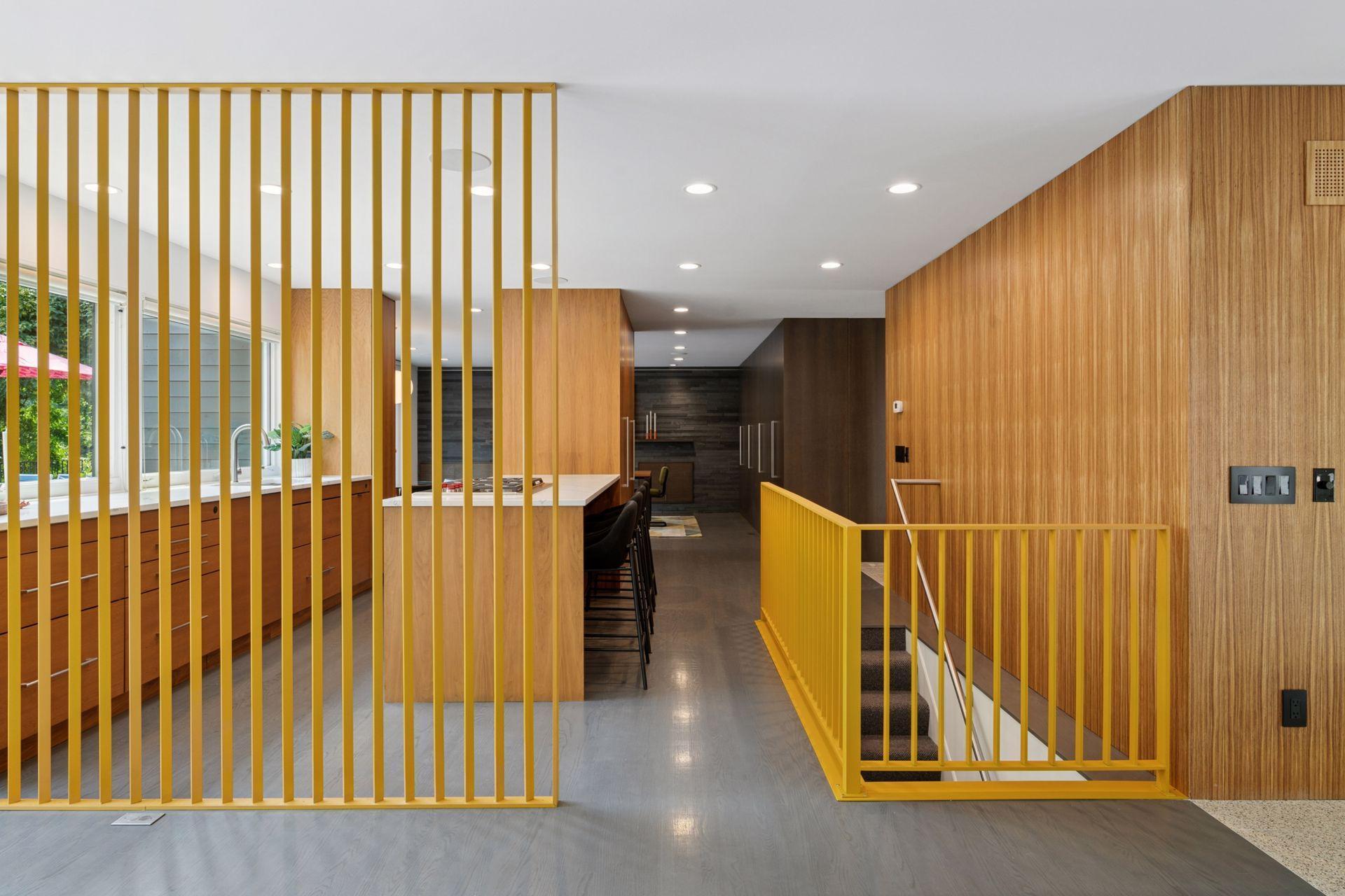 New custom mid-century modern room divider and railing system