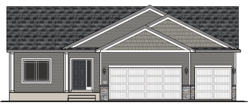 9770 32nd St NE- Exterior color scheme selected for this home including stone accents. Highlights include a spacious concrete front porch and a finished walkout lower level. Home is estimated to be ready for a September move-in.