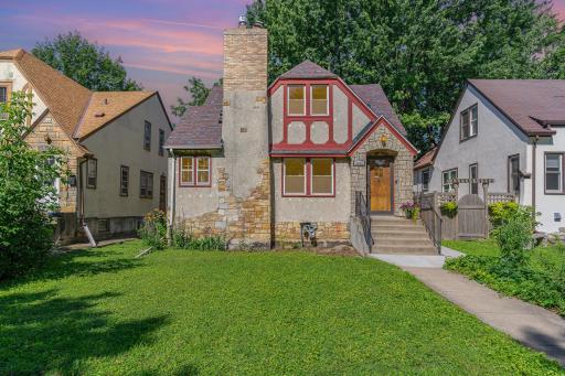 Lovely South Minneapolis Tudor home with stucco and brick accents.