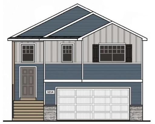 3214 Kady Ave NE- Rendering showcases exterior color package selected for this home including stone accents. Home features a finished lower level located on a Cul-De-Sac homesite! Rendering may not depict exact color match.