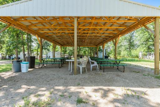 A picnic shelter offers a great spot to relax and dine outdoors.