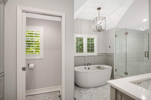 Luxuriuos primary bathroom with soaking tub & separate shower