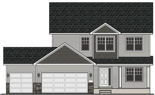 3235 Jandura Ave NE- Rendering showcases the exterior color package selected including stone accents. Highlights include a 4 Bay Garage (1010 sqft) & Walkout Corner Homesite located on a No Outlot Street. Rendering may not depict exact color.