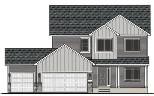 3237 Jandura Ave NE- Rendering showcases the exterior color package selected for this home including stone accents. Highlights include a 4 Bay Garage (1010 sqft) & Walkout Homesite located on a No Outlot Street. Rendering may not depict exact color.