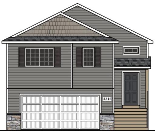 3216 Kady Ave NE- Exterior color package selected for this home including stone accents. Highlights include a finished walkout lower level. Rendering may not depict exact color match.