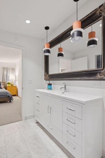 Main floor bathroom with marble counter top