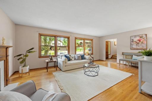 Nice hard wood floors in living room and dining area