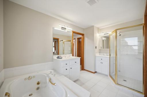 10. Main bathroom which has a jetted tub and walk in shower plus double sinks
