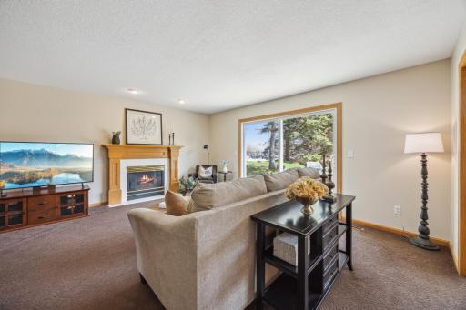 Family room with gas fireplace and access to the rear yard.