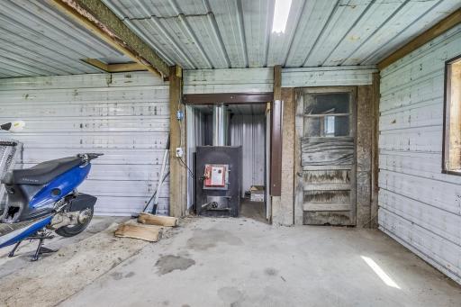 Heated workshop with wood stove