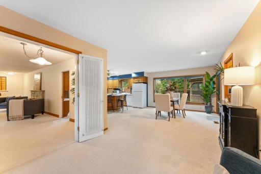 A French door allows for open spaces or privacy from the entryway into the family room.