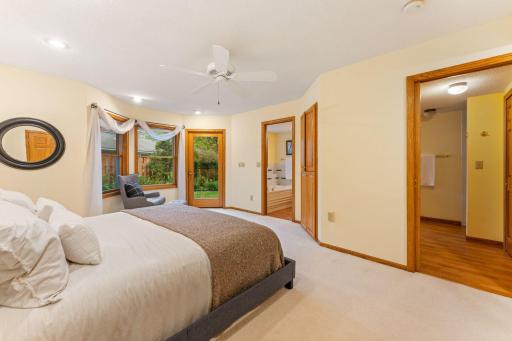 The primary bedroom has a unique, comfortable feel.