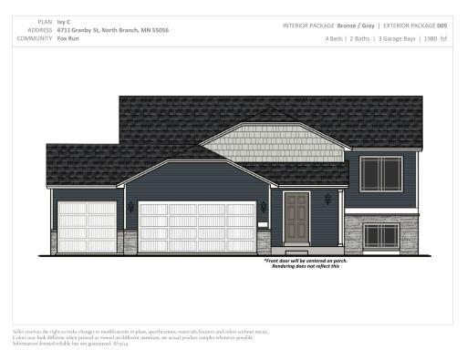 6711 Granby, North Branch - Exterior Color Package Rendering. Photos and renderings may not depict actual plan, materials, & finishes, these may vary. All measurements are approximate.
