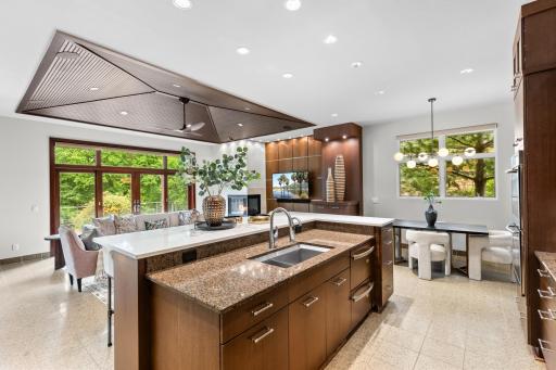Onyx flooring, Italian marble, and Centiva recycled green vinyl tile add elegance and sustainability.