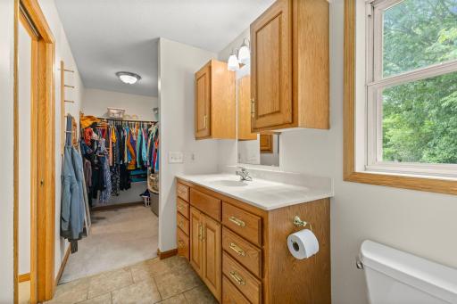 Primary bathroom connects directly to a spacious walk-in closet.