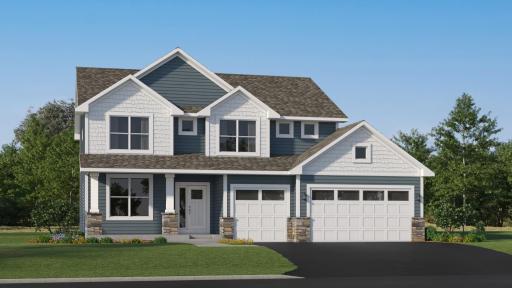 (Exterior rendering, actual homes finishes will vary) The Lewis has excellent curb appeal!