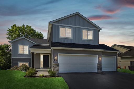 Twilight glow highlights from this homes warm exterior charm.