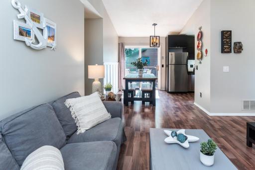 The living room opens to the dining space