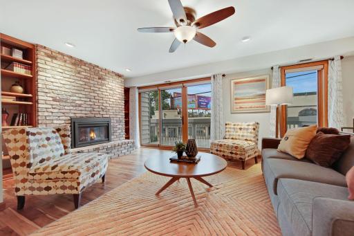 Gas fireplace with access to a large balcony