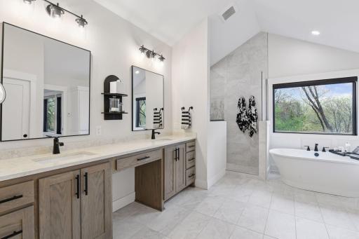 Spa-like primary bathroom with walk-in shower