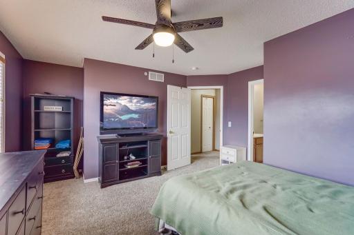 Primary suite features walk-in closet and private bathroom