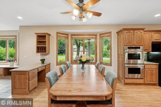 Built in desk between the dining area and family room
