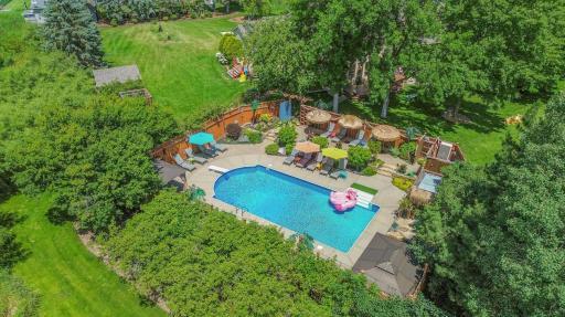 Large yard with private tropical themed pool!