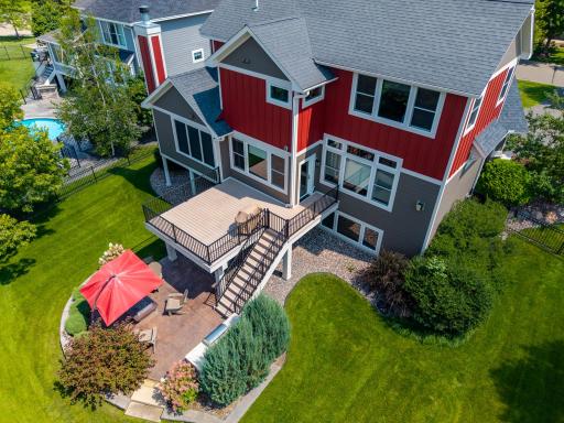 Aerial view of deck and patio area designed and crafted by Ispiri Remodeling