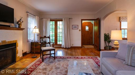 Beautiful French doors overlook Minnehaha Parkway.