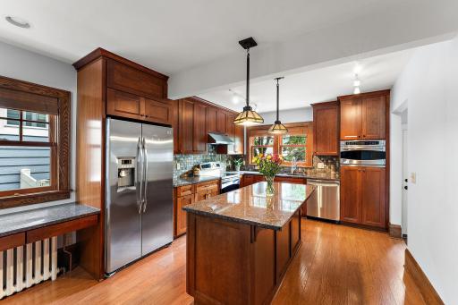 Solid cherry wood kitchen cabinets.
