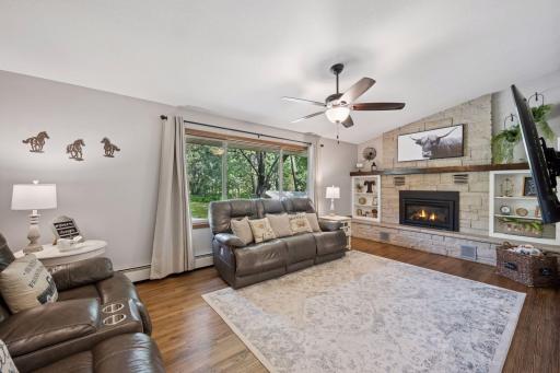 Main floor family room has 1 of 2 fireplaces