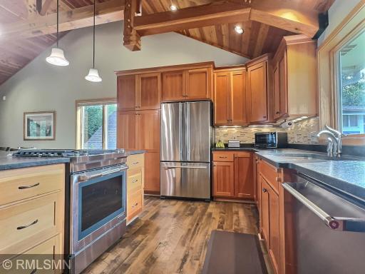 Cooking is a breeze with the high-end stainless steel appliances.