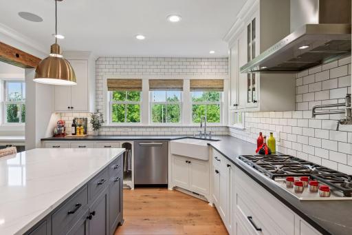 Soapstone countertops and large farm sink
