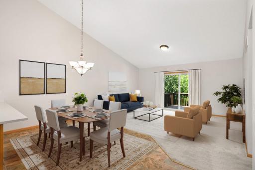 Reality staged dining and living room. All items shown in the photo are available, click to purchase, from a professional design board!
