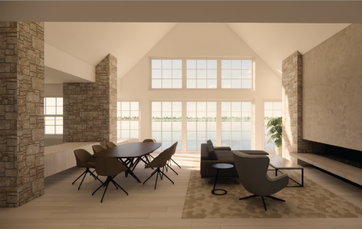 This exceptional 1.5-acre parcel offers an impressive stretch of lakeshore and a once in a lifetime opportunity to build your dream home on the shores of White Bear Lake! This interior rendering is an example of what could be built with BCD Homes.